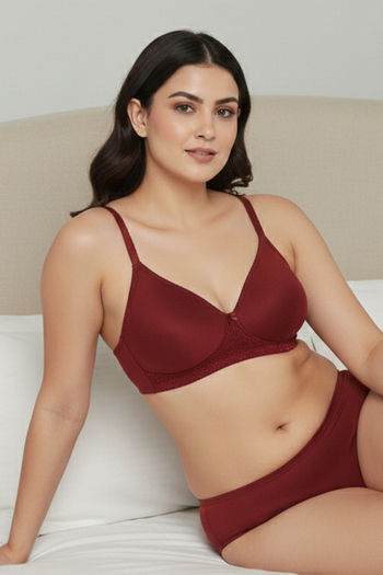 Zivame Beautiful Basics Double Layered Non Wired 3/4th Coverage T-Shirt Bra - Red Dahlia — image 3